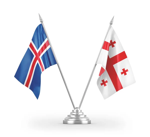 Georgia Iceland Table Flags Isolated White Background Rendering — стокове фото