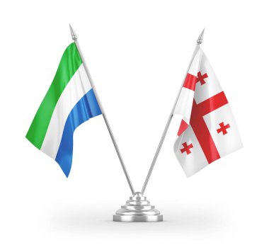 Gürcistan ve Sierra Leone masa bayrakları beyaz arkaplanda 3 boyutlu görüntüleme