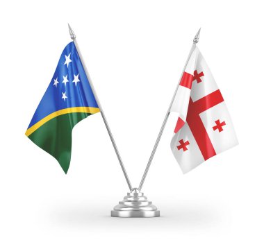 Gürcistan ve Solomon Adaları masa bayrakları beyaz arkaplandaki 3D görüntüleme