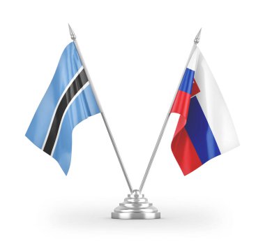 Slovakya ve Botsvana masa bayrakları beyaz arkaplanda izole edilmiş 3d görüntüleme 