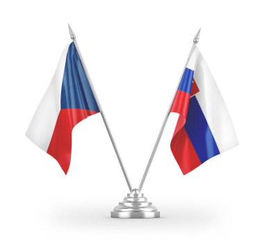 Slovakya ve Çek Cumhuriyeti masa bayrakları beyaz zemin üzerinde izole edildi