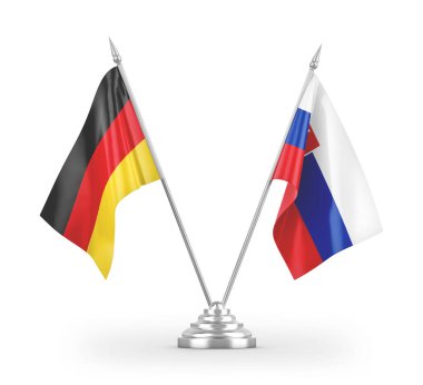 Slovakya ve Almanya masa bayrakları beyaz arkaplan 3D görüntüleme üzerinde izole edildi