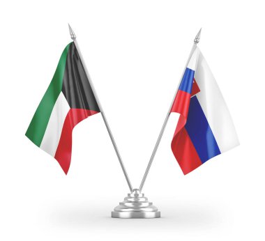 Slovakya ve Kuveyt masa bayrakları beyaz arkaplan 3d görüntüleme üzerinde izole