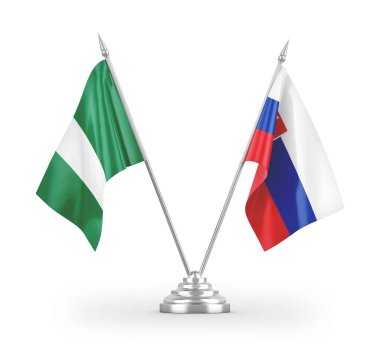 Slovakya ve Nijerya masa bayrakları beyaz zemin üzerinde izole edilmiş 3D görüntüleme