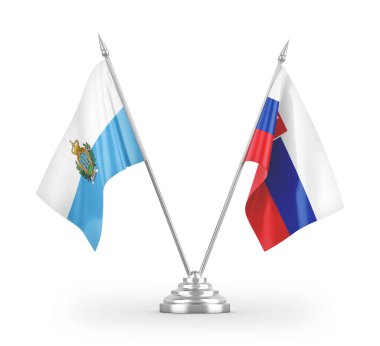 Slovakya ve San Marino masa bayrakları beyaz arka planda izole edilmiş 3D görüntüleme