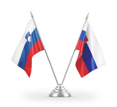 Slovakya ve Slovenya masa bayrakları beyaz arkaplan 3D görüntüleme üzerinde izole edildi