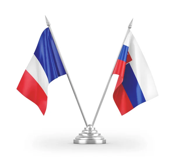 Banderas Mesa Eslovaquia Francia Aisladas Sobre Fondo Blanco — Foto de Stock