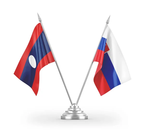 Banderas Mesa Eslovaquia Laos Aisladas Sobre Fondo Blanco — Foto de Stock
