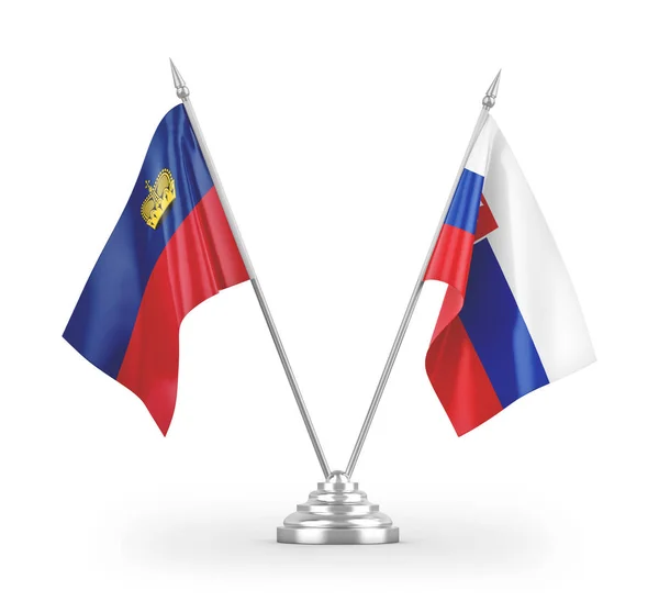 Banderas Mesa Eslovaquia Liechtenstein Aisladas Sobre Fondo Blanco — Foto de Stock