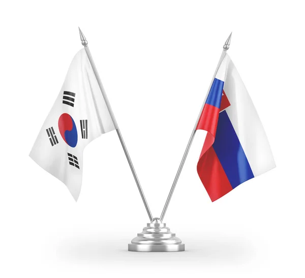 Bandiere Tavolo Slovacchia Corea Del Sud Isolate Sfondo Bianco Rendering — Foto Stock