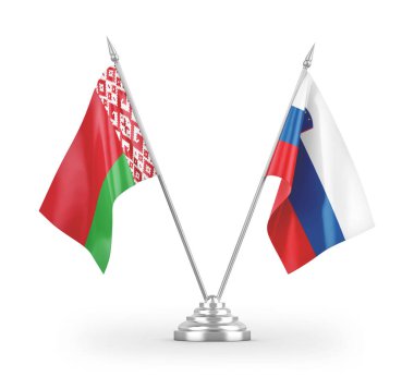 Slovenya ve Belarus masa bayrakları beyaz arkaplan 3d görüntüleme üzerinde izole edildi