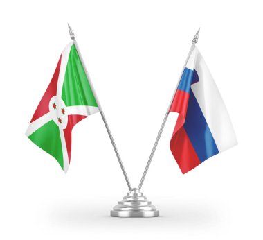 Slovenya ve Burundi masa bayrakları beyaz arkaplan 3d görüntüleme üzerinde izole edildi 