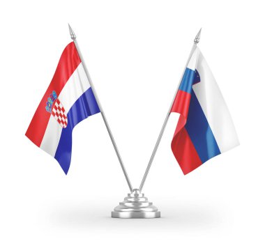 Slovenya ve Hırvatistan 'ın bayrakları beyaz arkaplandaki 3D görüntülere izole edildi