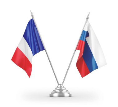 Slovenya ve Fransa 'nın bayrakları beyaz arkaplanda izole edilmiş 3D görüntüleme
