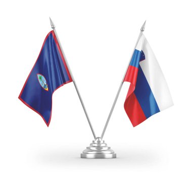Slovenya ve Guam masa bayrakları beyaz arkaplan 3D görüntüleme üzerinde izole edildi