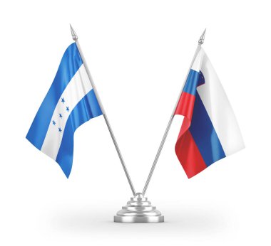 Slovenya ve Honduras masa bayrakları beyaz arkaplan 3d görüntüleme üzerinde izole edildi