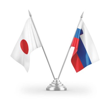Slovenya ve Japonya 'nın bayrakları beyaz arkaplan 3D görüntüleme üzerinde izole edildi