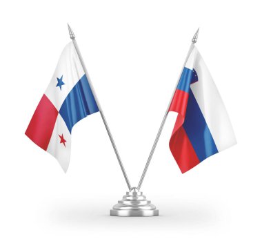 Slovenya ve Panama masa bayrakları beyaz arkaplan 3D görüntüleme üzerinde izole edildi