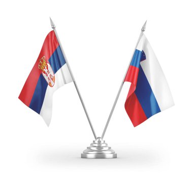 Slovenya ve Sırbistan 'ın bayrakları beyaz arkaplandaki 3D görüntülere izole edildi