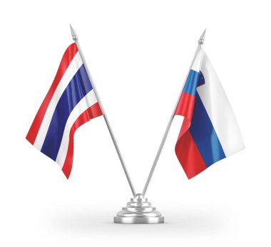 Slovenya ve Tayland masa bayrakları beyaz arkaplandaki 3d görüntülemede izole edildi