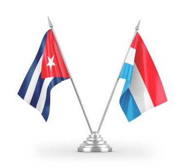 Beyaz arkaplan üzerinde izole edilmiş Lüksemburg ve Küba masa bayrakları