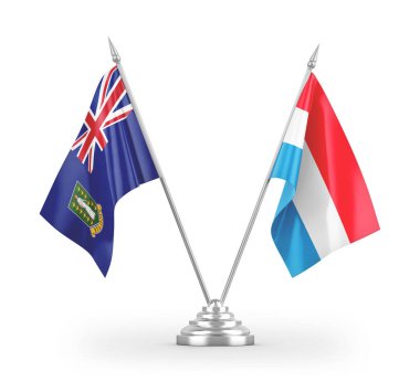 Lüksemburg ve Virgin Adaları İngiliz bayrakları beyaz zemin üzerinde izole edilmiş 3D görüntüleme