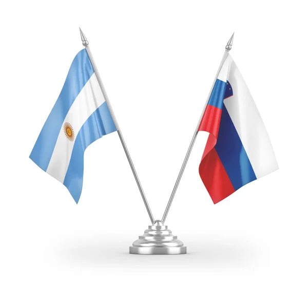 Banderas Mesa Eslovenia Argentina Aisladas Sobre Fondo Blanco —  Fotos de Stock