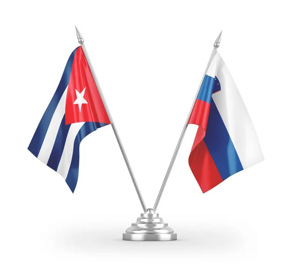 Словенія Куба Настільні Прапори Ізольовані Білому Фоні Рендеринга — стокове фото