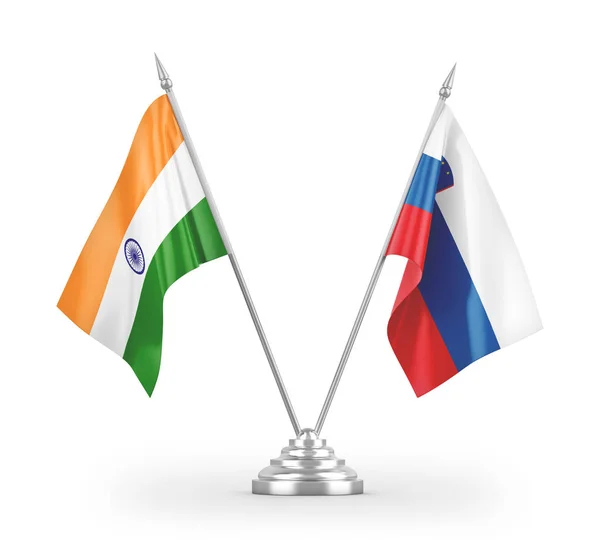 Slovenia India Table Flags Isolated White Background Rendering — Stock Photo, Image