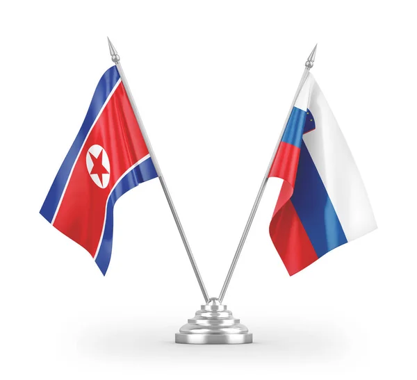 Slovinsko Severní Korea Tabulky Vlajky Izolované Bílém Pozadí Vykreslování — Stock fotografie