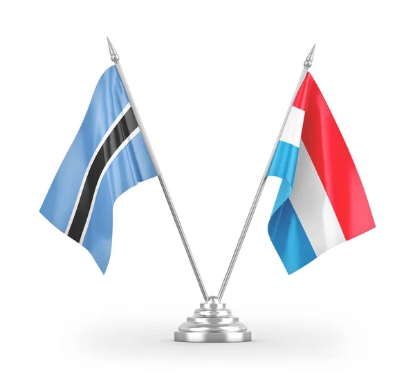 Bandiere Tavolo Lussemburgo Botswana Isolate Sfondo Bianco Rendering — Foto Stock