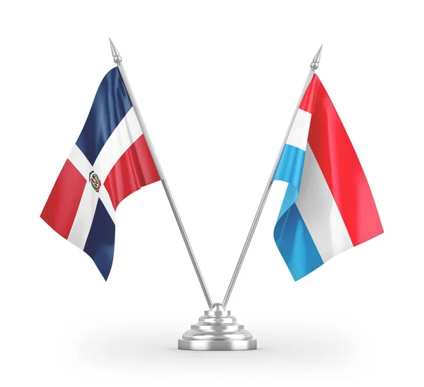 Bandiere Tavolo Lussemburgo Repubblica Dominicana Isolate Sfondo Bianco Rendering — Foto Stock