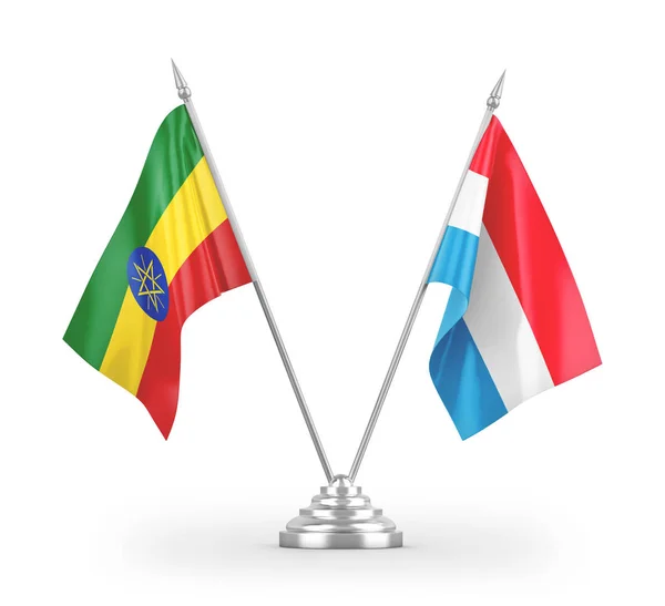 Banderas Mesa Luxemburgo Etiopía Aisladas Sobre Fondo Blanco — Foto de Stock