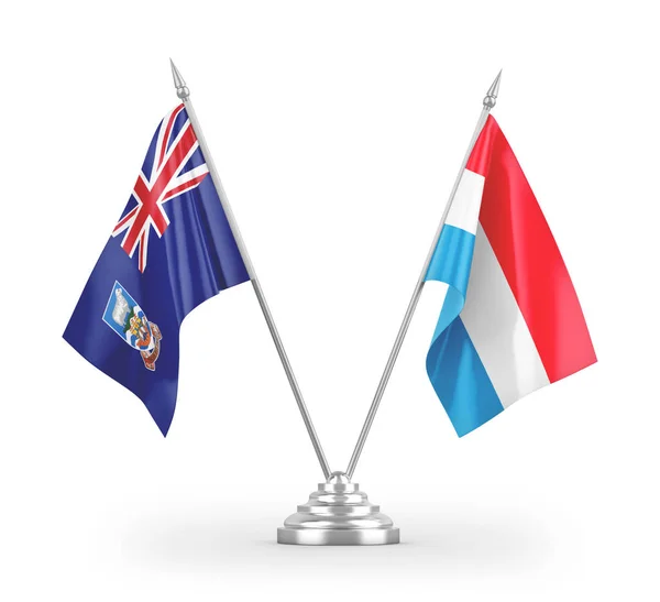 Luxembourg Falkland Islands Table Flags Isolated White Background Rendering — Stock Photo, Image