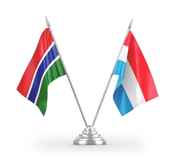 Luxemburg Gambia Tabel Vlaggen Geïsoleerd Witte Achtergrond Rendering — Stockfoto