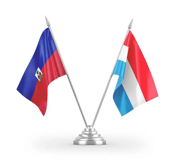 Bandiere Tavolo Lussemburgo Haiti Isolate Sfondo Bianco Rendering — Foto Stock