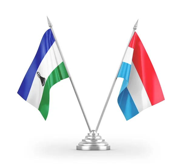 Luxemburg Lesotho Tafelvlaggen Geïsoleerd Witte Achtergrond Rendering — Stockfoto