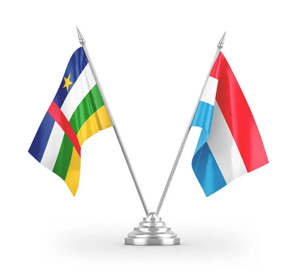 Tafelvlaggen Van Luxemburg Centraal Afrikaanse Republiek Geïsoleerd Witte Achtergrond — Stockfoto