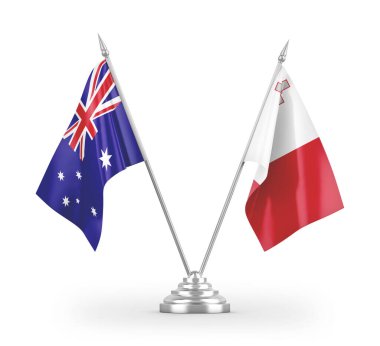 Malta ve Avustralya masa bayrakları beyaz arkaplan 3D görüntüleme