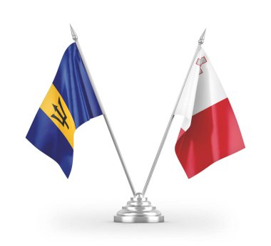 Beyaz arkaplan üzerinde izole edilmiş Malta ve Barbados masa bayrakları 3d 