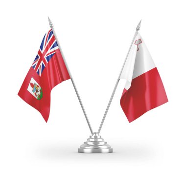 Beyaz arkaplan üzerinde izole edilmiş Malta ve Bermuda masa bayrakları