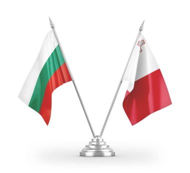 Malta ve Bulgaristan masa bayrakları beyaz arkaplan 3D görüntüleme üzerinde izole edildi
