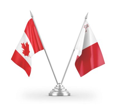 Malta ve Kanada masa bayrakları beyaz arkaplan 3D görüntüleme