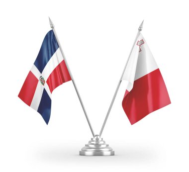 Malta ve Dominik Cumhuriyeti bayrakları beyaz arka planda izole edilmiş 3D görüntüleme
