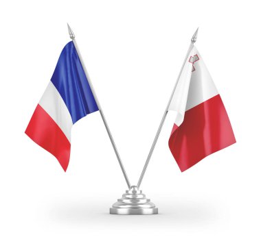 Beyaz arkaplan üzerinde izole edilmiş Malta ve Fransa bayrakları