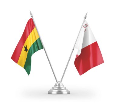 Beyaz arkaplan üzerinde izole edilmiş Malta ve Gana masa bayrakları