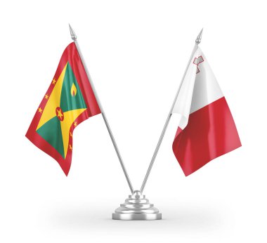 Beyaz arkaplan üzerinde izole edilmiş Malta ve Grenada masa bayrakları