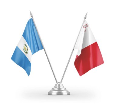 Beyaz arkaplan üzerinde izole edilmiş Malta ve Guatemala masa bayrakları