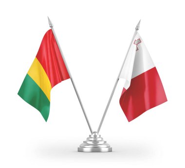 Beyaz arkaplan üzerinde izole edilmiş Malta ve Gine masa bayrakları