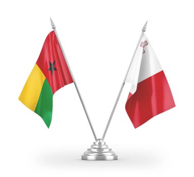 Beyaz arkaplan üzerinde izole edilmiş Malta ve Gine-Bissau masa bayrakları 3d